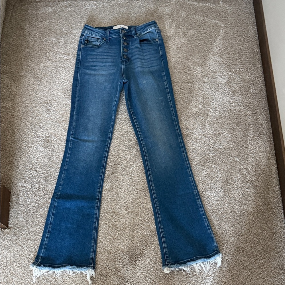 KanCan Women's High-Rise Button-Front Flare Jeans - Dark Blue Wash